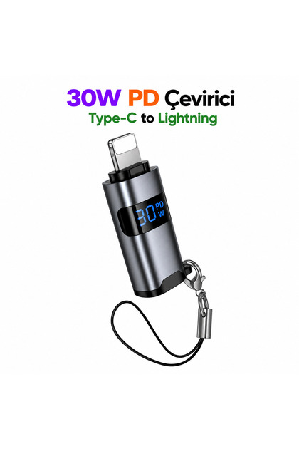 PD 30W Type-C to Lightning Dönüştürücü Adaptör PD Hızlı Şarj ve Veri Aktarım Tak Çalıştır Çevirici LED Ekranlı iPhone Uyumlu