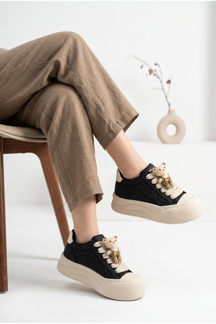 Women's Teddy Bear Figured Thick Lace-Up Sneaker High Platform Sole Comfortable Daily Sports Shoes