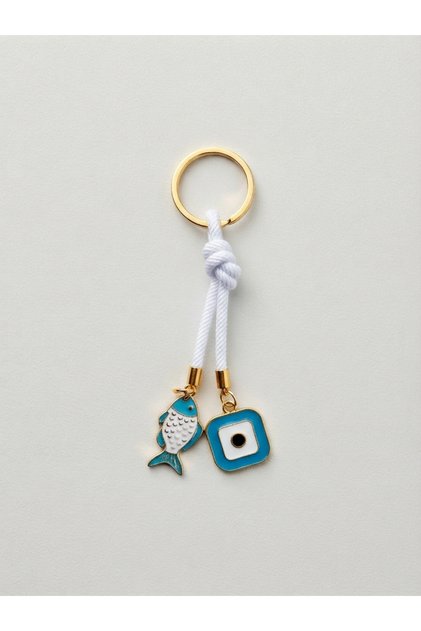 Evil Eye Beaded and Golden Yellow Detailed Bag Accessory, Luck Charm Bag Ornament and Keychain (1 Piece Is Sent)