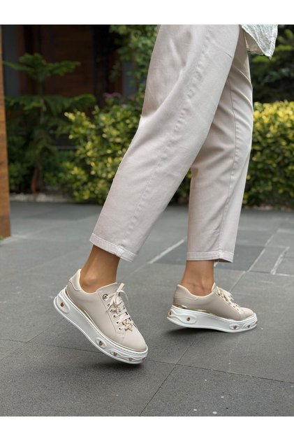 Beige Emerald Lace-Up Women's Casual Sneakers