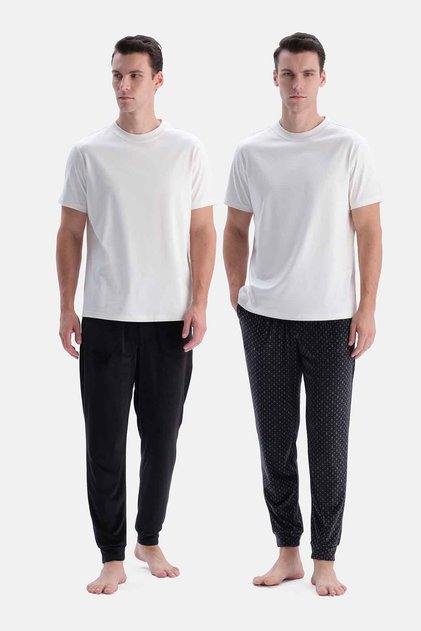 Black Jogger Leg Printed Thermal Double Pants