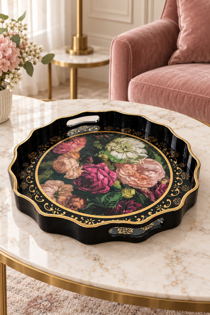 Lunessa Decorative Presentation Tray with Handles, Patterned Stylish Serving Tray