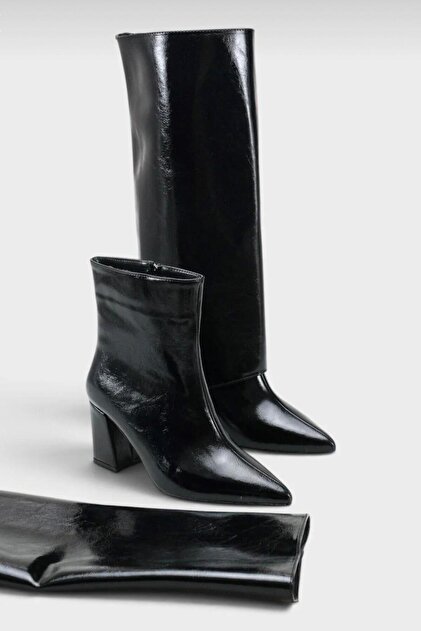Detachable Detailed Thick Heeled Women's Boots Black