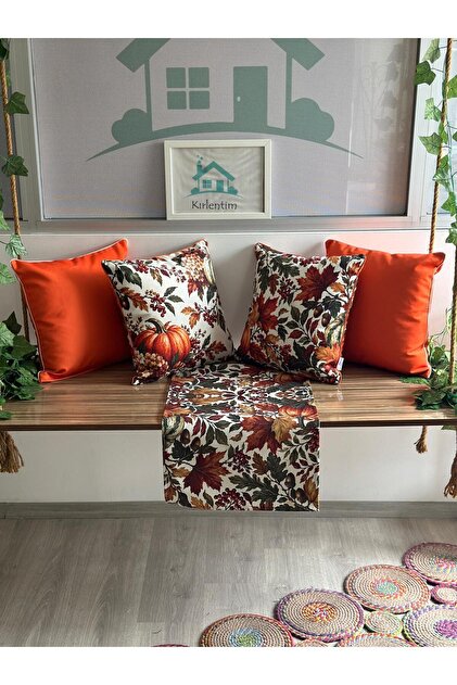 5Li-H1314-H1315-Plain Autumn Patterned Cushion Cover and Runner Combination