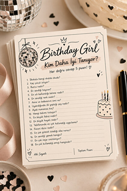 Doğum Günü Partisi - 9 adet Kim Daha İyi Tanıyor Oyun Kartı - Happy Birthday Kutlama Doğumgünü Eğlenceli Yeni Yaş