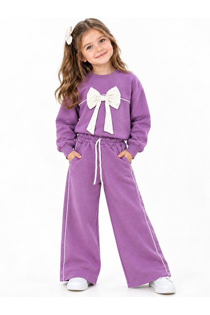 Girls' Winter Set, Thick 3-Ply, Padded Inside and Stretchy, Stylish Model, Top and Bottom Set, 2 Pieces