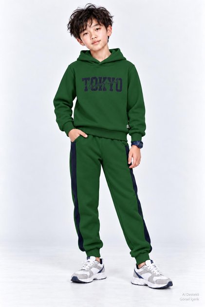Boy's Front and Back Printed Hooded Winter Tracksuit Set