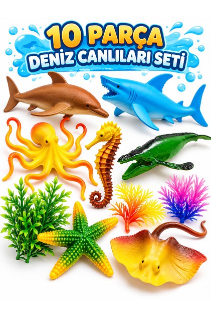 10 Parça Deniz Canlıları Seti 11cm Büyük Boy Deniz Hayvanları Oyuncak Figür Balık Seti Yunus Köpekbalığı Ahtapot Denizatı Vatoz Deniz Canlıları Figür Seti