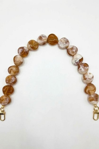 Acrylic Bag Handle Bag Strap Knitted Handmade Bag Handle Hobby Accessory Pearl Beaded - Brown Caramel Gold Clip