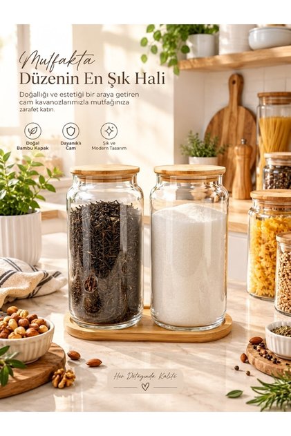 2-Piece 1400 ml Vacuum Glass Food Jar with Bamboo Lid and Stand – with Gift Tag