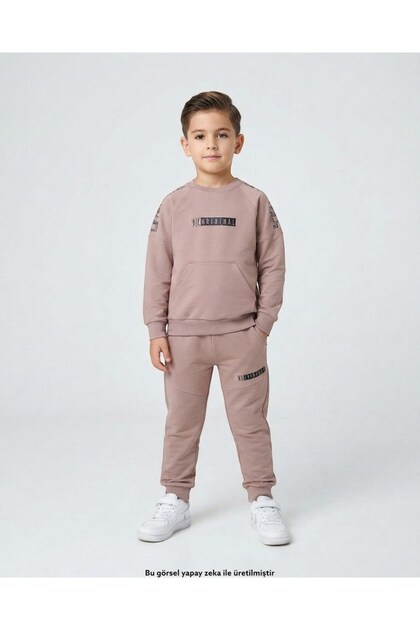 Boy's Seasonal Compact Cotton 2 Thread 6-7-8-9-10 Years Old Top and Bottom Tracksuit Set