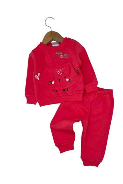 Baby Girl Winter 3-Strand Ribbon Ear Detail Set, 6-9-12-18-24 Months, 2-Piece Stylish Set