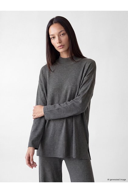 Nevavm Farkıyla Lcw Everyday Gray Knitwear Straight Stand Collar Women's Sweater