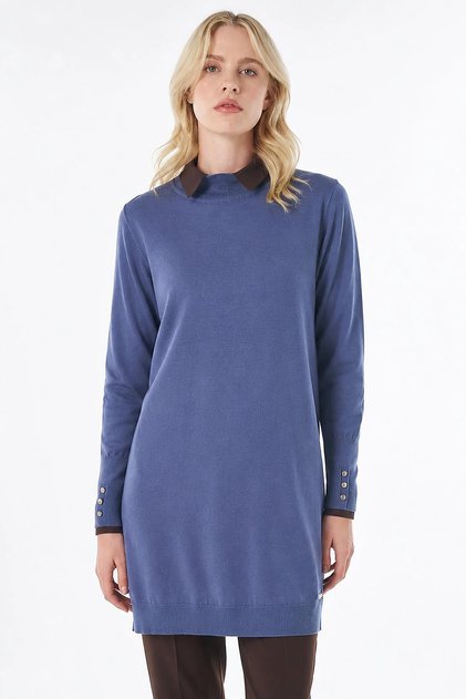 Turtleneck Basic Viscose Knitwear Tunic Crown Blue