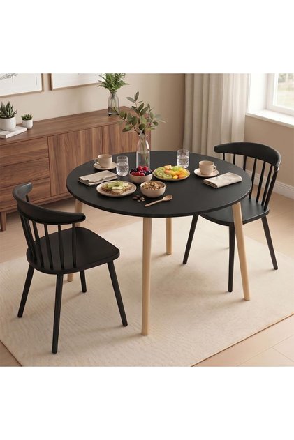 Taimi 3-Piece Dining Table Set - Solid Wood Dining Table 80x80x73CM with 2 Modern and Comfortable Hi
