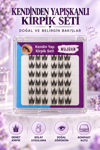 Kendinden Yapışkanlı Doğal Görünümlü Küme Takma Kirpik Seti 36 Adet