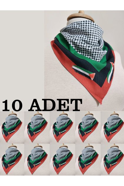 10 Pieces Palestine Themed Scarf 50X50 Non-Slip Crepe Vibrant Colors Flag Model
