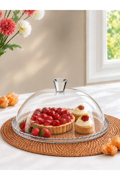 وعاء كيك فاخر من الزجاج مع غطاء فاخر 32 سم