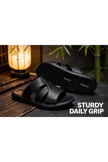 Men's cross strap sandals faux leather outdoor slippers arch support non-slip sole summer casual slide slippers