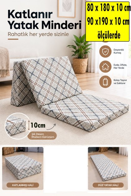 Katlanır sünger yatak, minder 90x190x10cm ,80 x 180 x 10 cm NEVRESİM KUMAŞLI