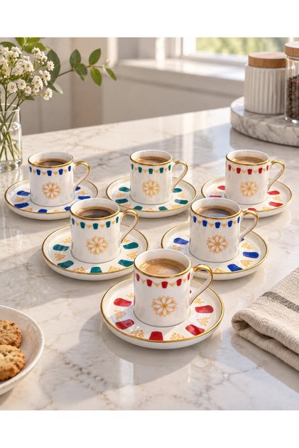 6-Person Porcelain Acem Mix Coffee Cup Set