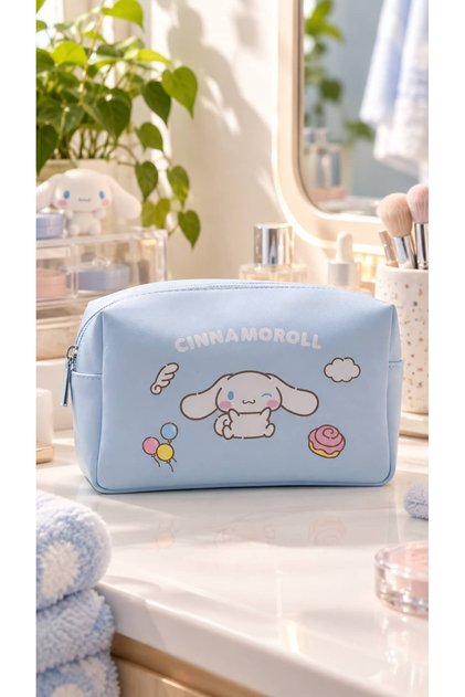 Cinnamoroll Lisanslı Büyük Kapasiteli Kozmetik Çantası 20 x 10 x 12 cm – Açık Mavi