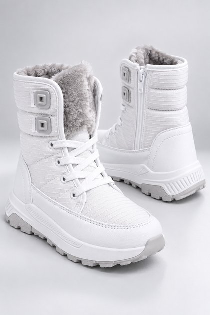 Unisex Çocuk, Kaymaz Tabanlı, Bağcıklı, Termal, Kışlık Kar Botu