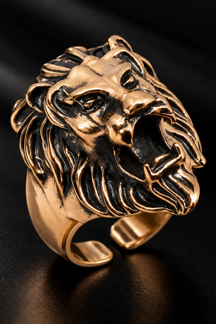 Men's Copper Ring with Lion Head Figure Adjustable Copper Ring