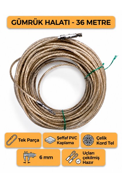 TIR Dorse Kamyon Konteyner Gümrük Halatı Galvanizli Çelik Tel 36 Metre 6mm
