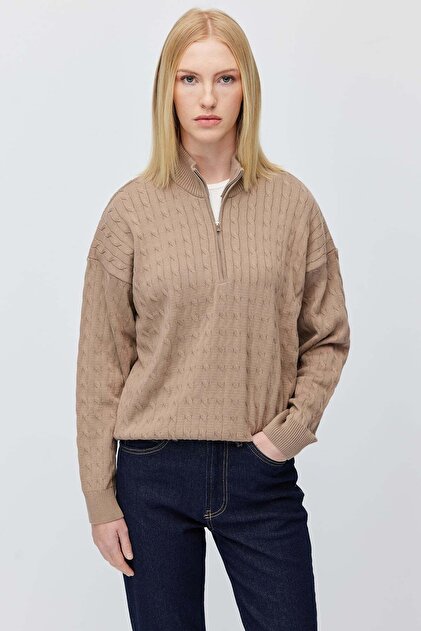Women's Hair Braided Half Fisherman Zipper Knitwear Sweater