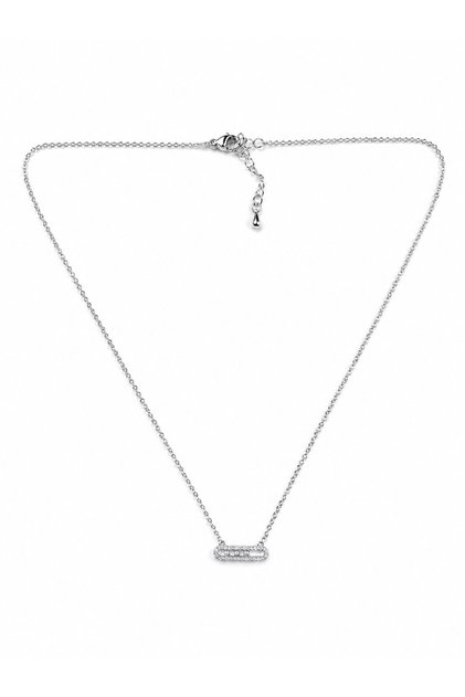 Oval Shaped Silver Necklace with Stone Detail