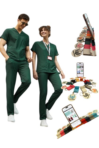 Luxury Lycra Gray Top and Bottom Set Doctor Nurse Uniform Colorful Phone Holder with Gift