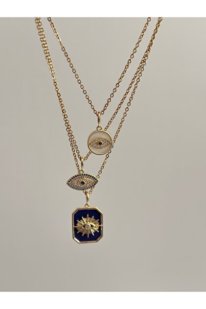 Steel triple necklace with evil eye charm