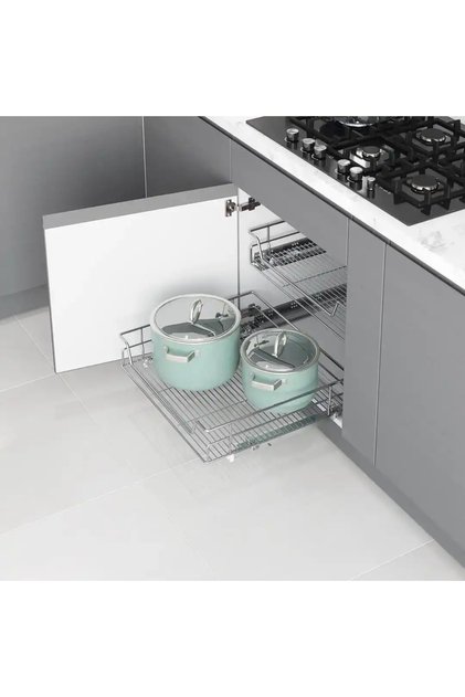 Bağımsız Çift Açılım Gizli Raylı Çekmece Frenli Krom Modül 40cm (S-2332-C)