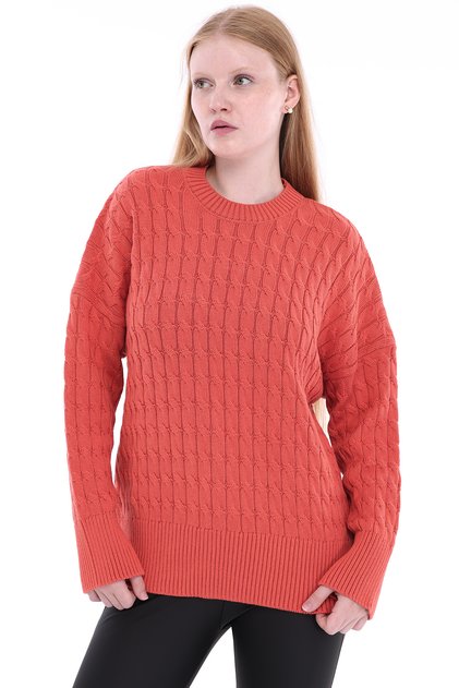 Pomegranate Flower Women's 100% Cotton Hair Knit Patterned Crew Neck Oversize Knitwear Sweater Trist-6169