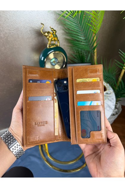 santorı Torino Hakiki Deri Uzun Unisex Cüzdan – Telefon Bölmeli, iPhone Uyumlu, Şık Tasarım