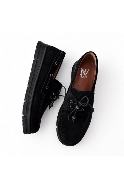 Black Suede Women's Rubber Tied Loafer Shoes