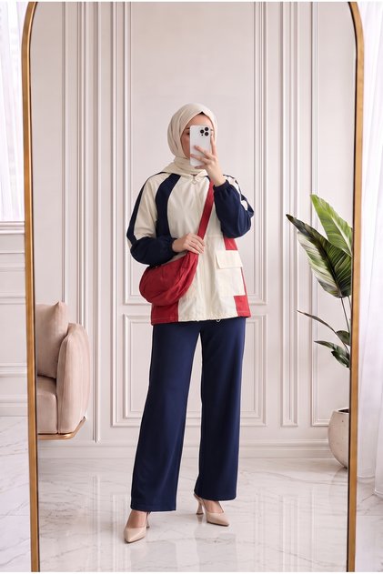 Hamide Double Pocket Zipper Bag Trouser Suit-Pn3229 Navy Blue