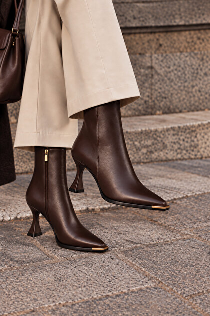 Valeria Brown Rustic Women's Casual Boots & Booties with Stainless Steel Detail on the Front, Elegant and Stylish