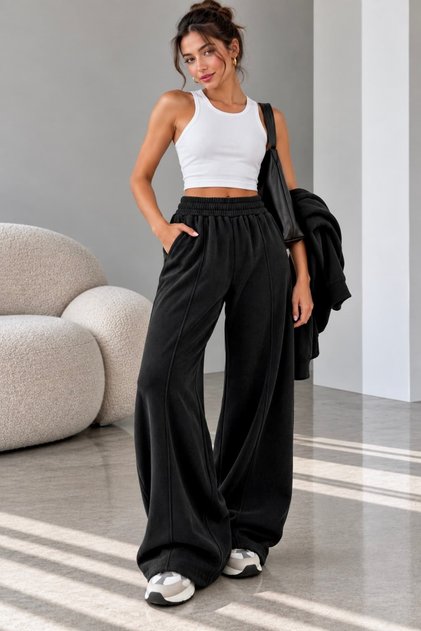 Women's Thessaloniki Fabric Elastic Waist Pocketed Comfortable Cut Pants Zg3535
