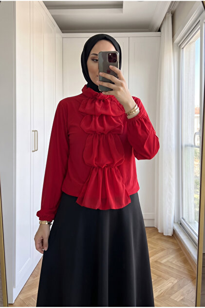 Women's Special Design Layered Ruffle Detailed Elegant Women's Blouse Shirt
