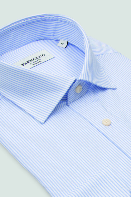 Bb Club Lima Armür 100% Cotton Regular Fit Light Blue Classic Collar Men's Striped Shirt