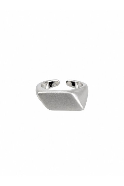Geometric Matte Silver Adjustable Ring