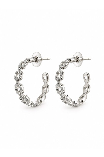 Oval Zircon Stone Silver Half Hoop Earrings