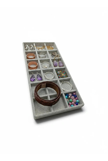New Model Velvet Fabric Cream Color 38.5 cm / 18.5 cm Compartmentalized Jewelry Organizer