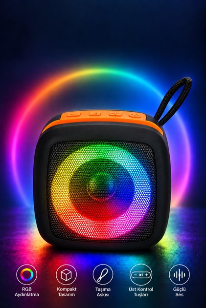 Taşınabilir Bluetooth Hoparlör TWS Destekli RGB Işıklı Şarjlı TF Kartlı Telefon Tutuculu Güçlü Baslı Kablosuz Ses Bombası