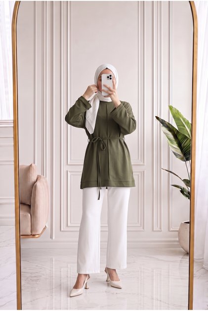 Belkıs Skirt and Sleeve Cuff Tunic-Mf1935 Khaki