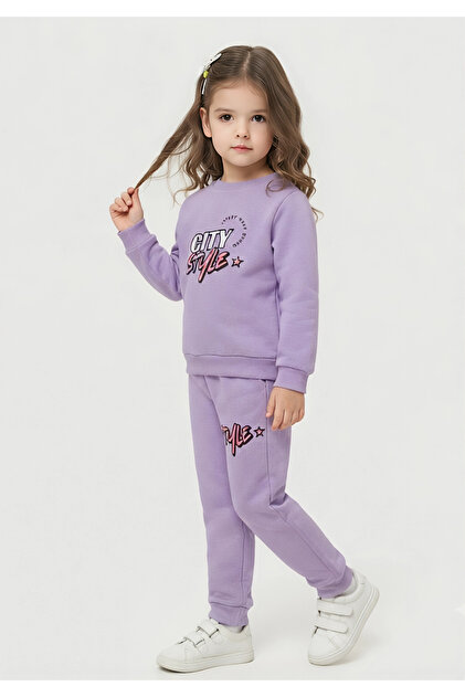 Girl's Shawl-Style, Furry Inside, Style Printed Three-Yarn Set, 2-5 Years Old, Winter Warm Top and Bottom Set