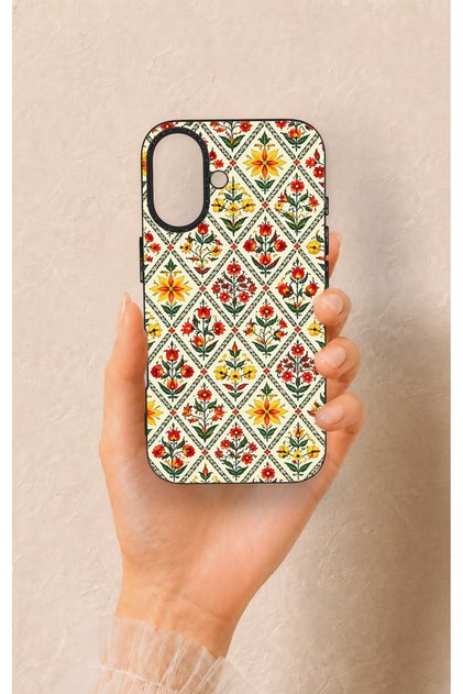 iPhone 16 Compatible Tile Tulip Patterned Silicone Case