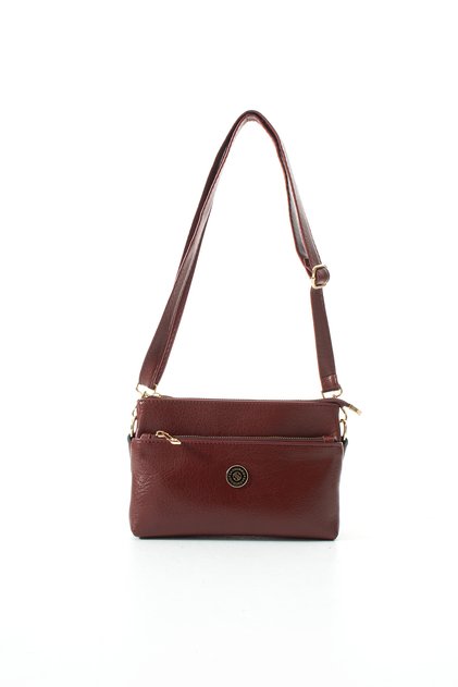 Women's Multi-Compartment Zippered Daily Shoulder Bag S-1450 Claret Red